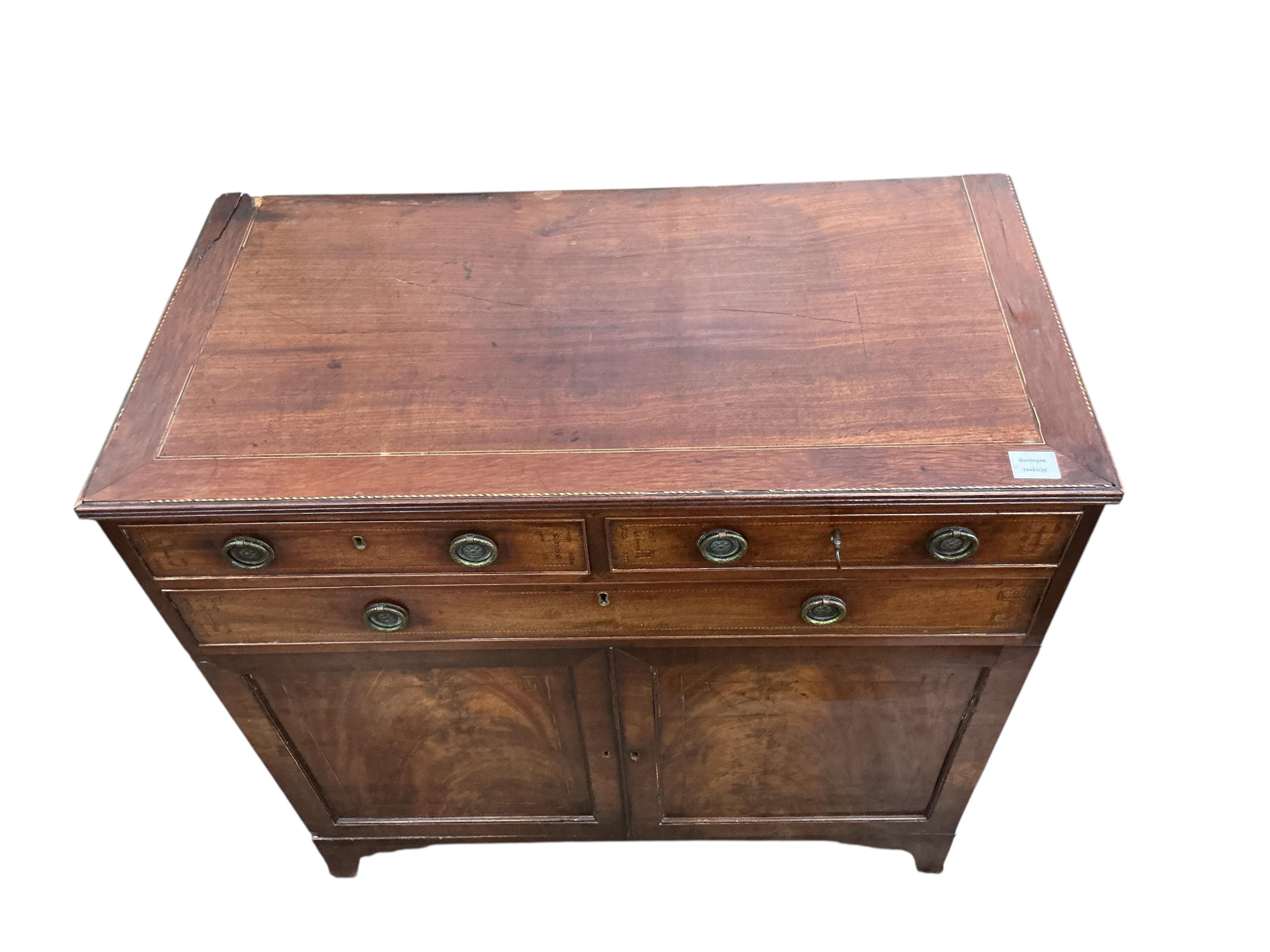 A Regency mahogany sideboard, width 94cm, depth 48cm, height 91cm